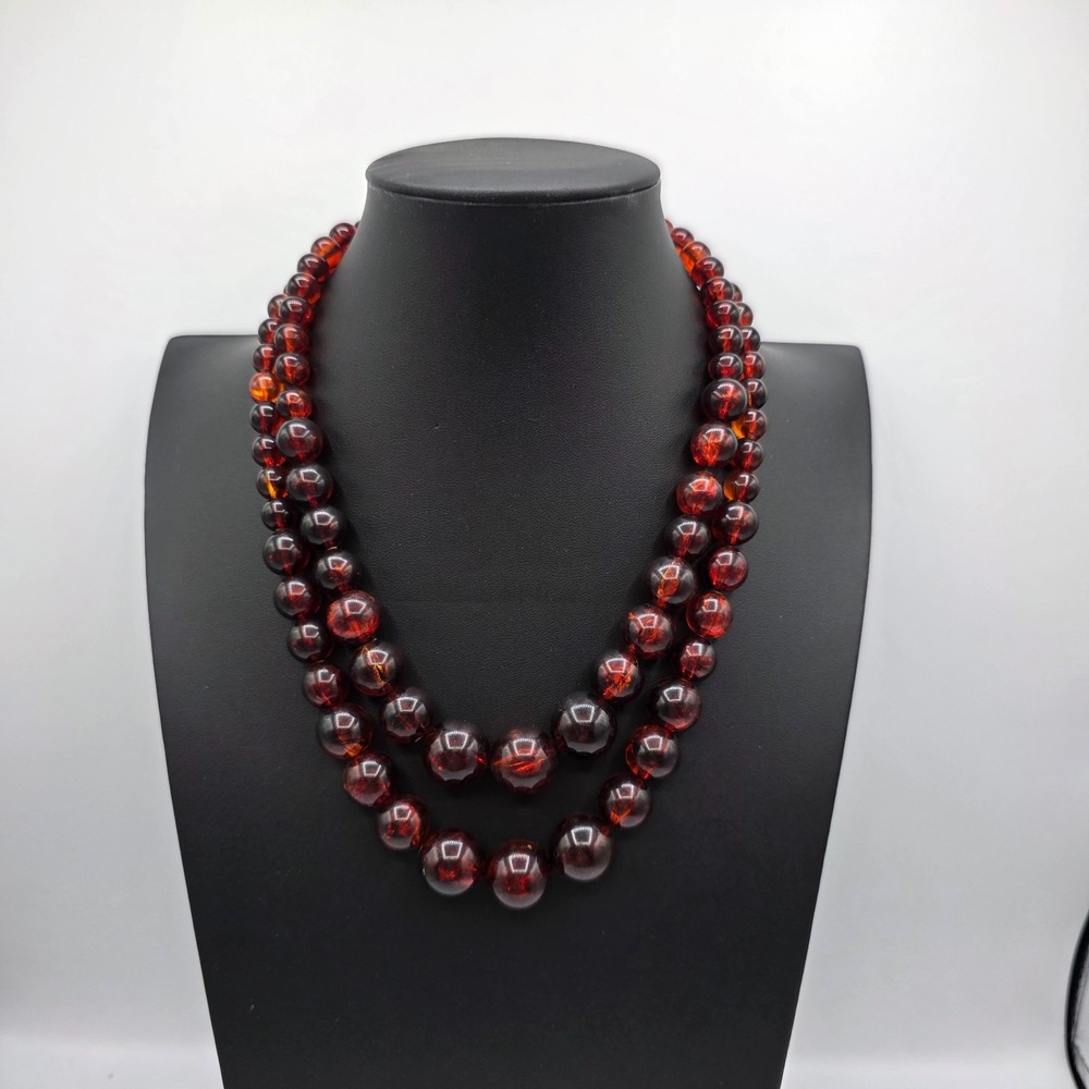 Womens Gold Tone Chain 2Pcs Acrylic Cognac‎ Round Beaded Necklace Boho 20"